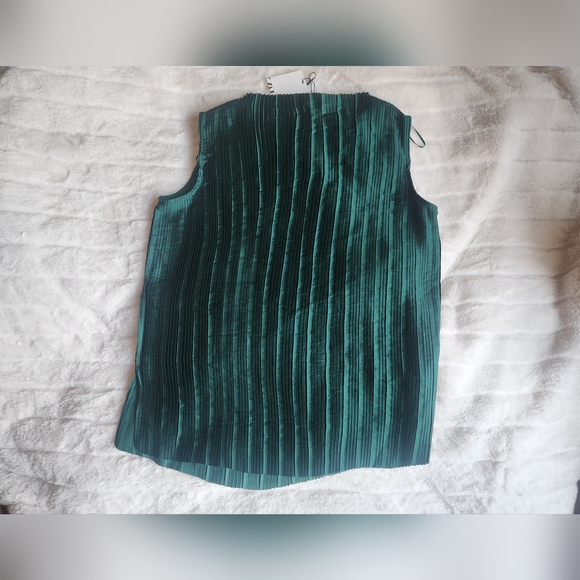 Zara Co-ord Set pleated top & pleated pants raw hems green Sz L NWT - Picture 9 of 16